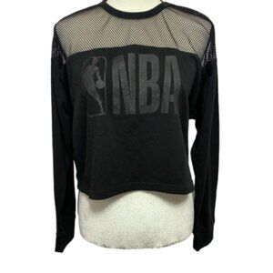 NBA Black Cropped Mesh Cotton  Long Sleeve Top Size Large #1323